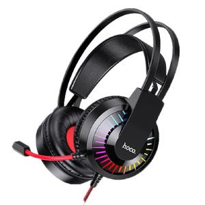 Наушники компьютерные Hoco W105 USB/2x3.5/LED RGB подсветка красные 2,3м - фото
