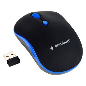 Компьютерная мышка беспроводная Gembird MUSW-4B-03B 4 кнопки/USB 2.4GHz/800-1600DPI черно-синяя - фото