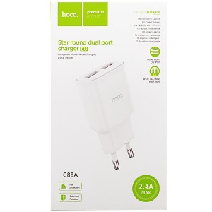Блочек USB Hoco C88A 2.4A/2USB белый (12) - фото