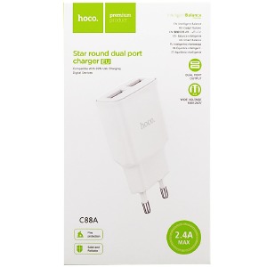 Блочек USB Hoco C88A 2.4A 2USB белый - фото