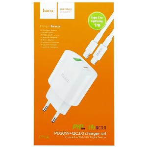 СЗУ Type C to iPhone Lightning Hoco C95a PD20w+QC3.0 белое 1 м (13) - фото