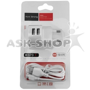 СЗУ Type-C Koni KS73T 2.4А-2USB 2в1 белое - фото