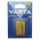 6LR61 Батарейки Varta Longlife щелочная крона по 2шт/цена за 1 бат. (10) - фото 1