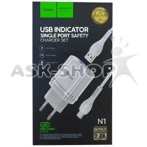 СЗУ microUSB Hoco N1 2.4A-1USB 2в1 белое# - фото