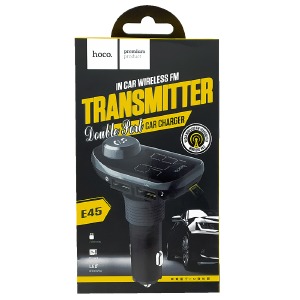 FM модулятор Hoco E45 12-24V/2USB/MicroSD/BT4.2/LCD дисплей черный - фото