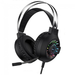 Наушники компьютерные Hoco ESD04 USB/2x3.5/LED RGB подсветка черные 2м - фото