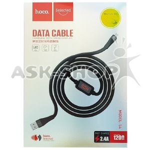 Кабель microUSB Hoco S4 Led дисплей+таймер плоский черный 1,2м - фото