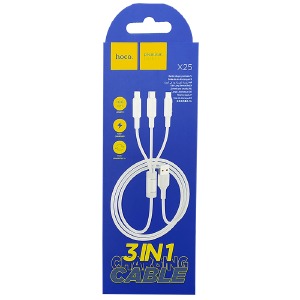 Кабель 3в1 USB to (microUSB+Lightning+Type-C) Hoco X25 белый 1м (30) - фото