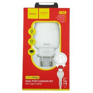 СЗУ Type-C HOCO C78A 2.4A/2USB/12W белый 1м (12) - фото
