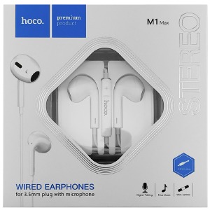 Hands Free 3.5 Hoco M1 Max design iPhone/вкладыши белые 1,2м - фото