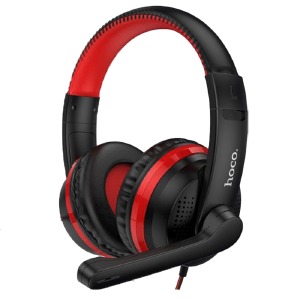 Наушники компьютерные Hoco W103 3,,5(папа)+переходник 3,5(мама)-2х3,5 (папа) красные 1,2м - фото
