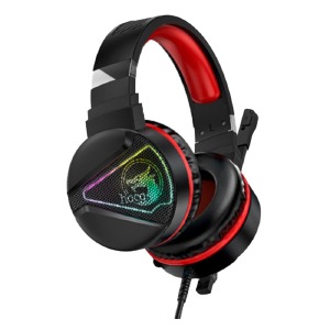 Наушники компьютерные Hoco W104 USB/2x3.5/LED RGB подсветка красные 2,4м - фото