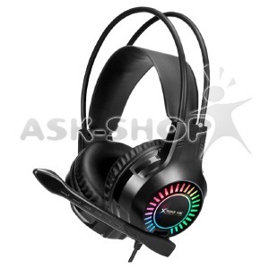 Наушники компьютерные XTRIKE GH-709 USB/3,5(папа)+переходник 2х3,5(мама)-2х3,5 (папа)/LED RGB подсветка черные 2,1м - фото