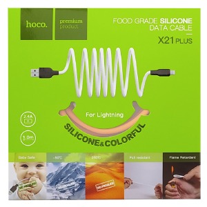 Кабель iPhone Lightning Hoco X21 Plus 2.4A силиконовый черно-оранжевый 1м (28) - фото