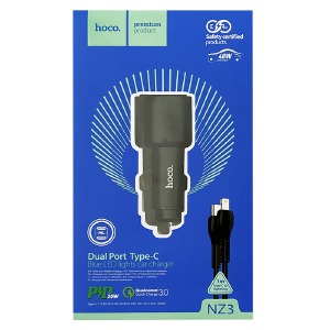 АЗУ USB блочек Hoco NZ3 USB+PD (Type-C to Lightning) 40w +QC3.0 черный - фото