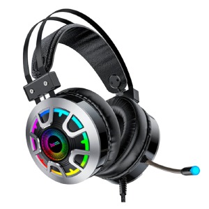 Наушники компьютерные Hoco ESD05 USB/2x3.5/LED RGB подсветка черные 2м - фото