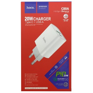 Блочек USB Hoco C80A PD20W+USB18w QC3.0 белый (12) - фото