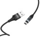 Кабель iPhone Lightning (5/6/7/8...) Hoco U76 2.4A магнітний з підсвічуванням тканинний чорний 1,2м - фото 1