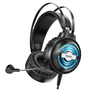 Наушники компьютерные Hoco W101 USB/2x3.5/LED RGB подсветка черные 2,4м - фото