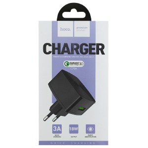 Блочек USB Hoco C70A 3A/1USB/18W/QC3.0 черный (10) - фото