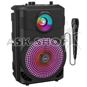 Колонка чемодан Hoco BS46 проводной микрофон/RGB с пультом/BTv5.0/TWS/FM/TF/USB/AUX черная 38х24х21 см (6) - фото