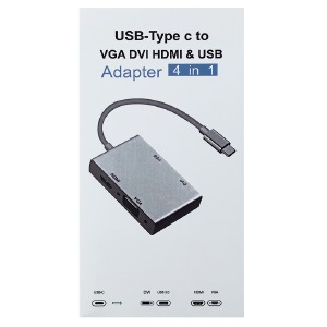 Конвертер Type-C 4в1 (VGA+HDMI+DVI+USB3.0) белый metall - фото