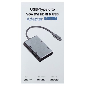 Type-C (папа) - VGA+HDMI+DVI+USB3.0 (мама) конвертер 4в1 белый metall (A00526) - фото