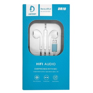 Hands Free iPhone Lightning Denmen DR10 вкладыши белые 1,2м# - фото