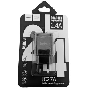 Блочек USB Hoco C27A 2.4A 1USB черный - фото