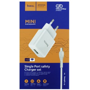 СЗУ iPhone Lightning Hoco N9 2.1A-1USB белый 1 м - фото