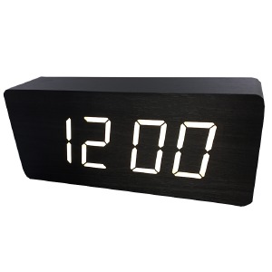 Часы настольные с будильником VST-865-6 в виде черного дерев.бруска с белой подсветкой - фото