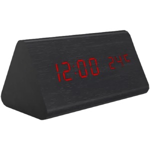 Часы настольные с будильником VST-861-1 в виде черного дерев.бруска с красной подсветкой - фото