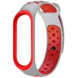 Ремешок для фитнесс браслета Mi Band 3/4 Sport перф. серо-красный - фото