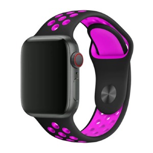 Ремешок для Apple Watch 42/44/45mm Sport перф. черно-фиолетовый - фото