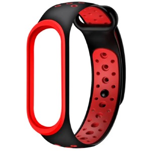 Ремешок для фитнесс браслета Mi Band 5/6 Sport перф. черно-красный - фото