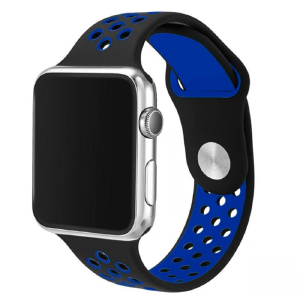 Ремешок для Apple Watch 38/40/41mm Sport перф. черно-синий S# - фото