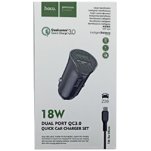 АЗУ microUSB Hoco Z39 18W 2USB QC3.0 черное 1м - фото