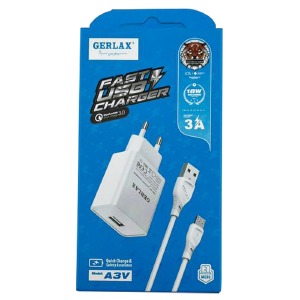 СЗУ microUSB Gerlax A3V 3A-1USB 18w QC3.0 белое 1м - фото