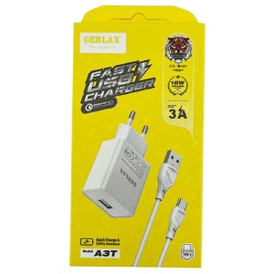 СЗУ Type-C Gerlax A3T 3A-1USB 18w QC3.0 белое 1м - фото