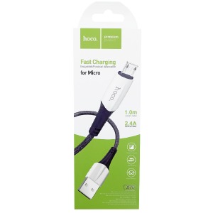 Кабель microUSB Hoco X70 2.4A тканевой синий 1м (31) - фото