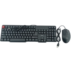 Набор USB (клавиатура+мышь) Hoco GM16 (Eng/Ru)/104кл/3 кн/1200DPI черный 1,5м - фото