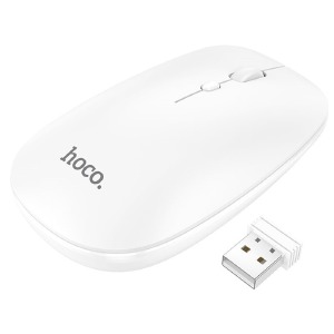 Компьютерная мышка беспроводная Hoco GM15 4 кнопки/BT3.0+5.0/USB 2.4GHz/800-1600DPI белая (11) - фото