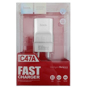 Блочек USB Hoco C47A 2.1A 1USB metall бело-стальной - фото