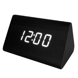 Часы настольные с будильником VST-864-6 в виде черного дерев.бруска с белой подсветкой - фото