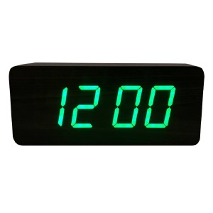 Часы настольные с будильником VST-865-4 в виде черного дерев.бруска с зеленой подсветкой - фото