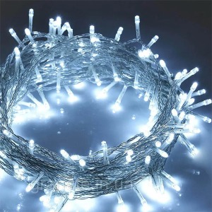 Гирлянда нить 400 LED 28м холодный белый свет на прозрачном проводе  G-30 (гарантия 1нед.) - фото