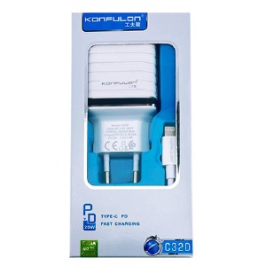 СЗУ Type C to iPhone Lightning Konfulon C32D+DC13 PD 20w белое# - фото