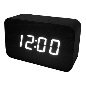 Часы настольные с будильником VST-863-6 в виде черного дерев.бруска с белой подсветкой - фото