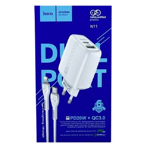 СЗУ Type-C to iPhone Lightning Hoco N11 3A/1USB/QC3.0/PD20W белый (12) - фото