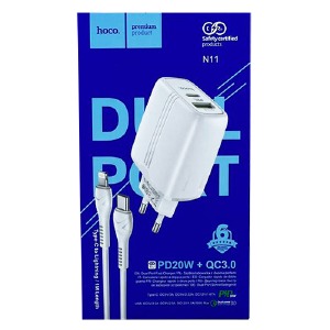 СЗУ Type C to iPhone Lightning Hoco N11 PD+USB 20w+QC3.0 белое - фото